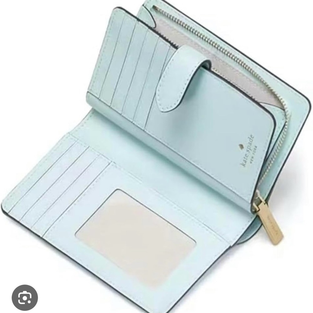 kate spade Light Blue Leather Continental Wallet with Zip Pocket